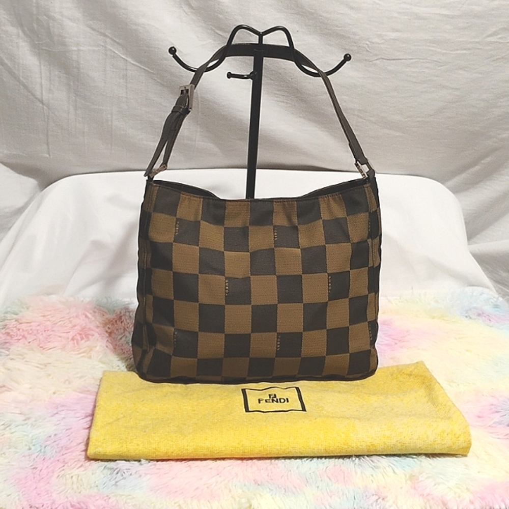 FENDI Checkered Vintage Nylon Shoulder Bag